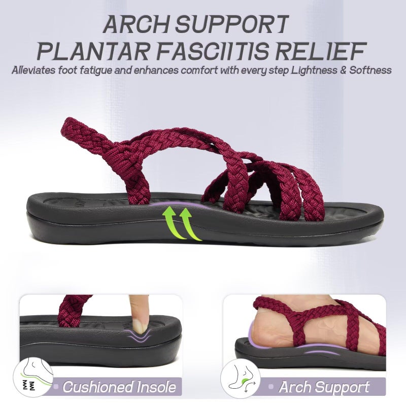 MEGNYA Women's Comfortable Hiking Shoes with Arch Support, Wadable Sandals with Adjustable Straps, Plantar Fasciitis Stylish Walking Sandals for Occasions Bordeaux Size 7 - Image 3